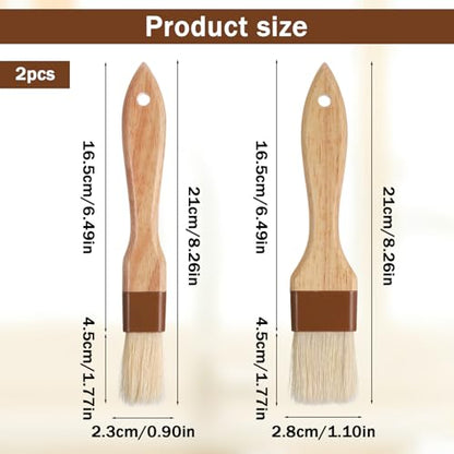 2PCS Pastry Brushs for Baking, Basting Brush for Cookings Natural Boar Bristle Butter Brush for Cooking-Wooden Handle Non-Shedding Food Grade Cooking Brushs for Butter, Oil Baking (0.9 Inch,1.1 Inch)