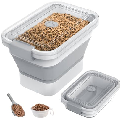 10-13Lbs Airtight Dog Food Storage Container,Collapsible Dog Food Container | Clear Pet Food Storage Container with Double Airtight Seal for Freshness,Cat Food Container One-handed Open,Save Space,Scoop - color: Clear/13 lbs