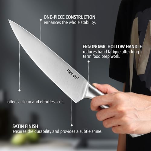 hecef Silver Kitchen knife set of 3, Satin Finish Blade with Hollow Handle, includes 8" Chef, 5" Utility and 3.5" paring knife - style: 3 PCS