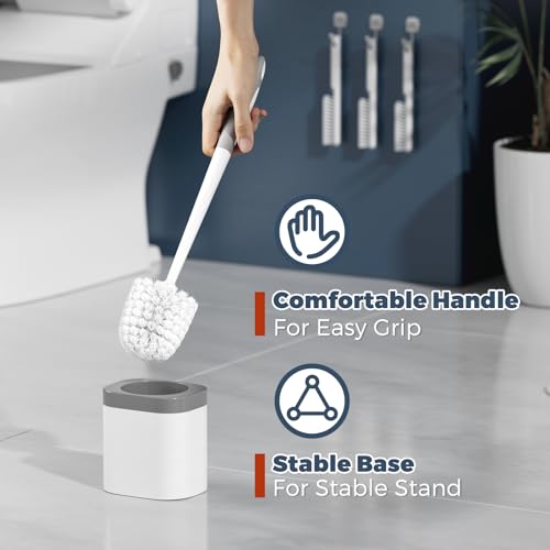 Holaloha Toilet Brush, 3 Pack Toilet Brush and Holder Set Bathroom Accessories, Toilet Bowl Brush and Holder with 3 Crevice Brush for Bathroom, Toilet Scrubber Brush (White) - color: White