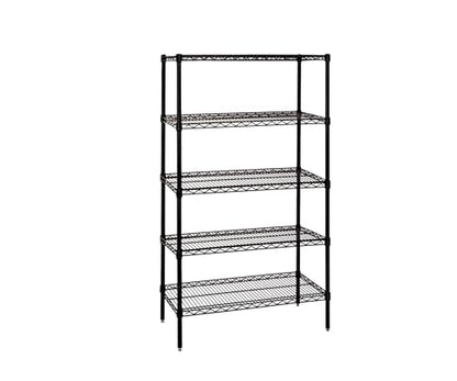 Quantum Storage Systems WR54-1842BK-5 Wire Shelving Starter Kit, 42" W x 18" D x 54" H, 600 lbs Capacity, Carbon Steel, Epoxy Coated, Black, NSF - color: Black Epoxy, size: 54H x 42W x 18D