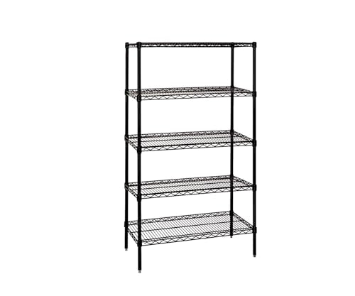 Quantum Storage Systems WR54-1454BK-5 Wire Shelving Starter Kit, 54" W x 14" D x 54" H, 600 lbs Capacity, Carbon Steel, Epoxy Coated, Black, NSF - color: Black Epoxy, size: 54H x 54W x 14D