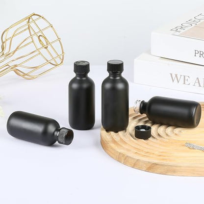 ZBCCCEOB 2 oz Small Glass Bottles with Lids, Boston Round Shot Bottles for Ginger Juice, Essential Oils - Leak Proof Mini Travel Containers(Black Frosted, 24Pack) - color: Black Frosted, size: 2oz 24