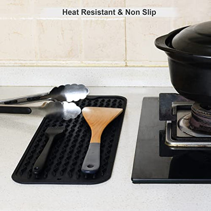 ZLR 2 Pcs Small Dish Drying Mat (6" x 17" / 153 x 433mm) - Narrow Silicone Drainer for Kitchen Counter, Apartment & RV - Compact Sponge Holder & Sink Caddy Tray, Non-Slip Food-Grade Silicone (Black) - color: Black, size: 17" x 6"