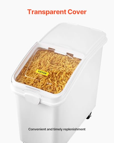 VEVOR 90.2L(27갤런) 식품 보관 용기, 500컵 재료 통, 스쿱 및 슬라이딩 뚜껑 포함, 상업용 식품 용기, 쌀 보관, 개 사료 용기, 밀가루 및 설탕 용기에 이상적, 화이트 - size: 27 Gallon