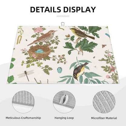 Large Dish Drying Mats For Kitchen Counter Microfiber Kitchen Drying Mat XL Draining Pad Absorbent Quick Drying Dish Mat 18x24 Inch - Garden Birds - color: Garden Birds