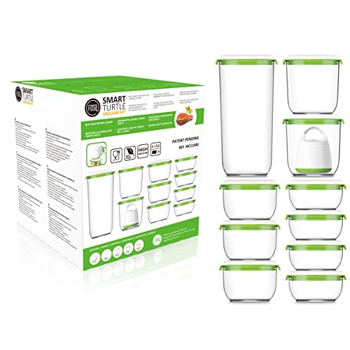 FOSA Vacuum Seal Food Storage System Reusable Container Deluxe Set with Vacuum and 10 Reusable containers - size: 11-Piece All Size Set