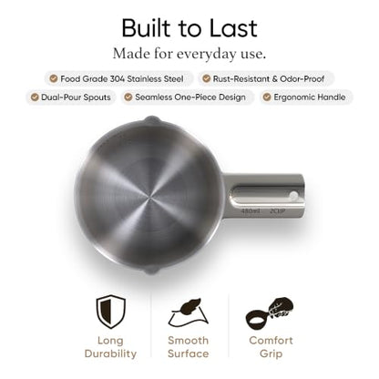 Color Up 2 Cup Measuring Cup, 480ml Stainless Steel Metal, Easy-Pour Spouts, Engraved Markings, Flat Base, Dishwasher Safe, for Dry and Liquid Ingredients - size: 2 Cup (480 ml) Chrome