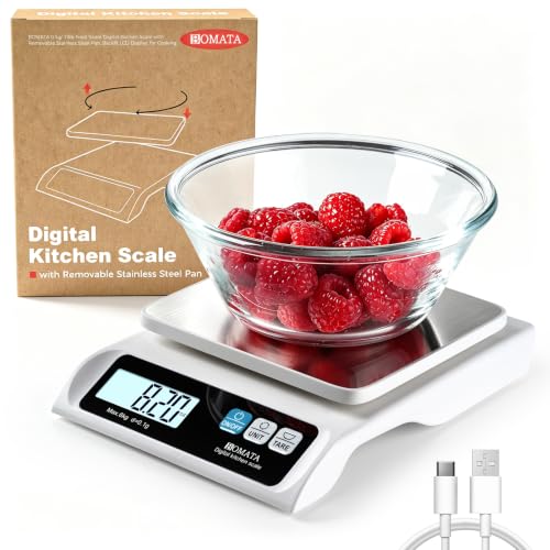 BOMATA 0.1g High Precision Food Scale, USB Rechargeable, 13lb Digital Kitchen Scale with Removable Stainless Steel Pan, Backlit LCD Display, for Cooking, Baking B621 White - color: White Rechargeable