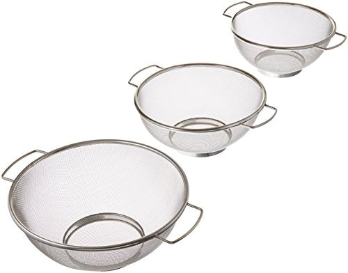 ExcelSteel 3 Piece Stainless Steel Fine Mesh Colander w/Resting Base, Dishwasher Safe Strainer for Vegetables, Salad, Fruit, Pasta (732) - size: 8”, 9”, 10”