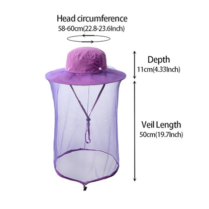 Mosquito Head net hat face Shield Fishing Cap bee Beekeeping Beekeeper Veil Hats for Men Women - color: Purple