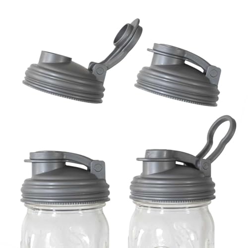 reCAP Mason Jar Pour Lid with Foldout Carry Loop, Regular Mouth, Silver, Leak-Proof Seal, 4-Pack, USA Made, PC-R-SLVR4