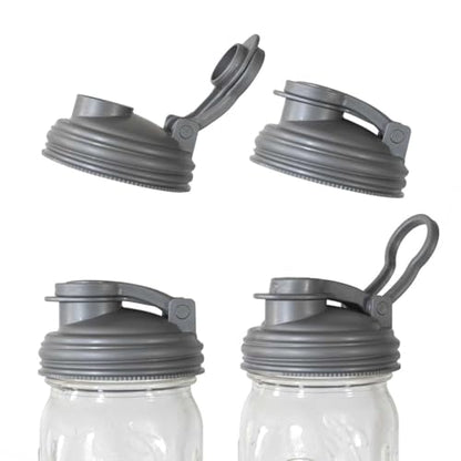 reCAP Mason Jar Pour Lid with Foldout Carry Loop, Regular Mouth, Silver, Leak-Proof Seal, 4-Pack, USA Made, PC-R-SLVR4