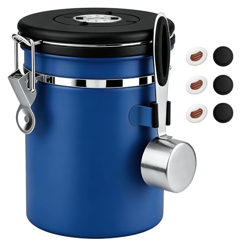ShanSon Coffee Canister Airtight, Stainless Steel Bean Storage Container with Date Tracker & Scoop, Grounds Sugar Flour Tea Cereal Fits Kitchen Pantry, Ideal Gift for Coffee Lovers,22oz,Blue - color: Blue, size: 22oz