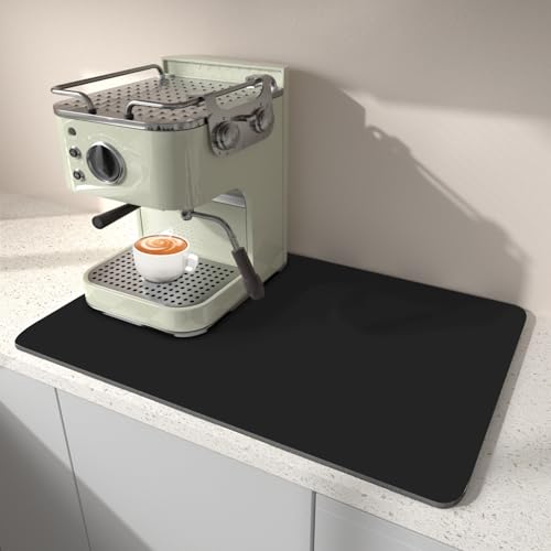 Dish Drying Mat for Kitchen Counter, 12" x 20" Coffee Bar Mat for Espresso Machine, Super Absorbent & Stain-Resistant Countertop Protector, Non-Slip Rubber Back Drying Pad for Coffee Maker, Black - color: Black, size: 12" x 20"