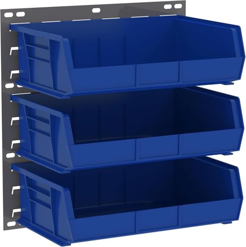 Akro-Mils 30255 AkroBins Plastic Storage Bins, Space-Saving Stackable Bins for Garage, Pantry, Craft Organization, 11" x 16" x 5", Blue, 6-Pack - color: Blue