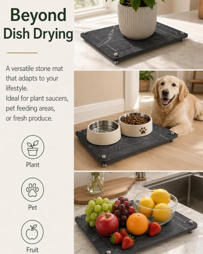 Large Stone Drying Mat for Kitchen Counter - 16”*12” Marble Veining Quick Drying Fast Absorbent Drying Mat, Natural Diatomaceous Earth Dish Drying Mat - size: 16" x 12"