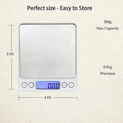 Kitchen Scale, LZPGITGD Digital Food Scale Weight Grams and OZ for Cooking Baking, Coffee, Loss Dieting, Jewelry and Meal Prep, 2 Trays, LCD, Auto Off, Tare Function, Stainless Steel(500g/0.01g) - size: 500g/0.01g