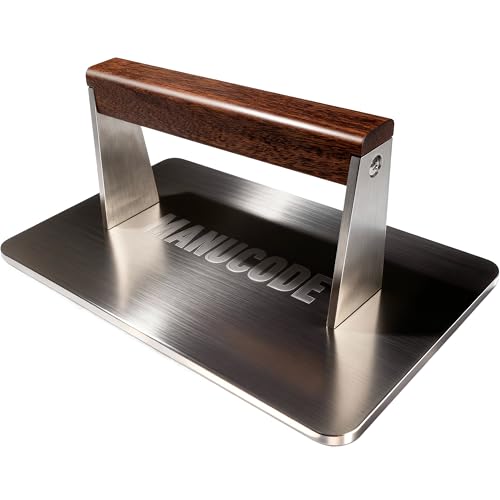 Stainless Steel Bacon Press - 3.2 LB Heavy Cooking Weight, Ideal for Flat Top Grill - Griddle Accessories for Searing Smash Burger, Steak, Sandwich - 9.25 x 5.7 Inches, Flat Bottom, Rectangle - size: 9.25"x5.7"