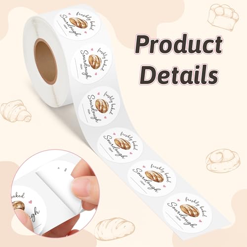 PANTIDE Freshly Baked Sourdough Labels Stickers - 500 Count Baked with Love Bakery Bread Adhesive Round Decal Roll, for Homemade Bread Bakery Small Business Sealing Food Packaging (2 x 2 Inch, White) - color: Freshly Baked White