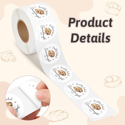PANTIDE Freshly Baked Sourdough Labels Stickers - 500 Count Baked with Love Bakery Bread Adhesive Round Decal Roll, for Homemade Bread Bakery Small Business Sealing Food Packaging (2 x 2 Inch, White) - color: Freshly Baked White