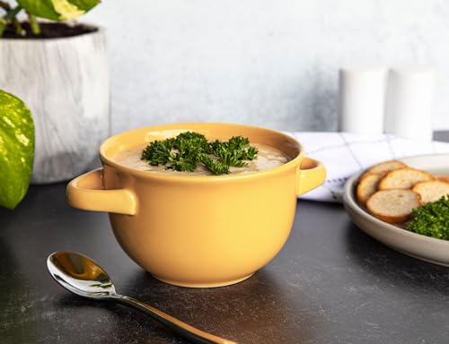 KooK French Onion Soup Bowls, Crocks, Oven Safe Bowls, Soup Mugs, Ceramic Bowls, Dishwasher, Microwave, Set of 4, 18 oz (Yellow) - color: Yellow