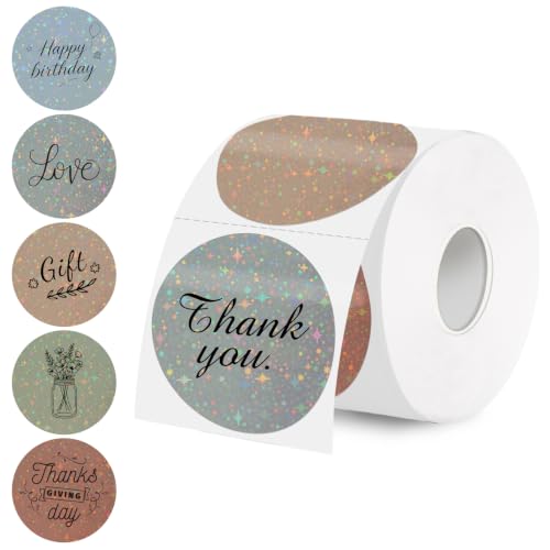 2''Holographic Thermal Label,Round Self-Adhesive Direct Thermal Label,for DIY Logo Design,Name Tag (300/Roll Beige Gradient) - color: 2''beige Gradient Starry Sky, size: 2 inches