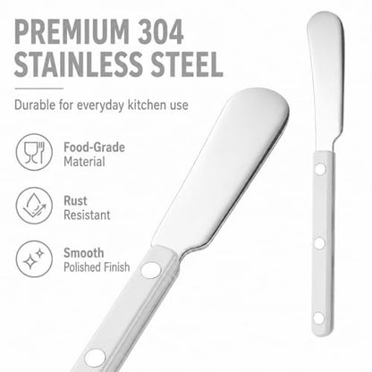 4PCS Stainless Steel Butter Knives Set: 6.3 Inch Cheese Spreader 304 Stainless Steel with Ergonomic Handle for Cheese, Butter & Jam (White) - color: White