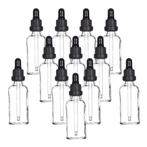 YIZHAO Clear Glass Dropper Bottle 2oz, Tincture Bottles with Glass Dropper, for Essential Oils, Aromatherapy, Cosmetic, Laboratory, Pharmacy, Liquids, Travel –12 Pcs - color: Transparent, size: 50ml-12