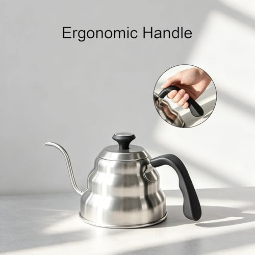 Gooseneck Kettle 1000ml for Pour Over Coffee Stovetop – Stainless Steel Coffee Pot with Precision Spout, 304 Food-Grade BPA-Free, Heat-Resistant Handle, for Gas Electric Ceramic Stove - size: 1000ML