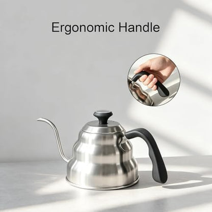 Gooseneck Kettle 1000ml for Pour Over Coffee Stovetop – Stainless Steel Coffee Pot with Precision Spout, 304 Food-Grade BPA-Free, Heat-Resistant Handle, for Gas Electric Ceramic Stove - size: 1000ML