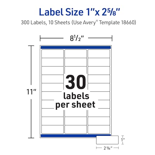 Avery Printable Address Labels with Sure Feed, 1" x 2-5/8", Matte Clear, 300 Blank Mailing Labels (18660) - size: One Size