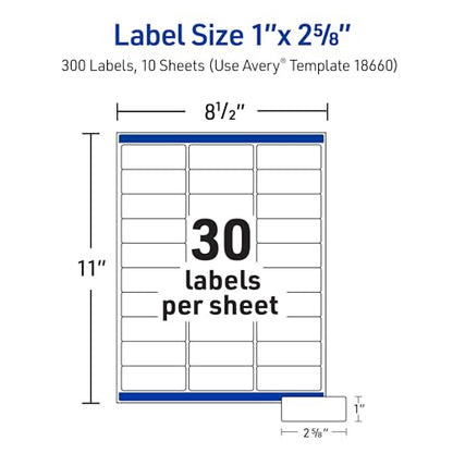 Avery Printable Address Labels with Sure Feed, 1" x 2-5/8", Matte Clear, 300 Blank Mailing Labels (18660) - size: One Size