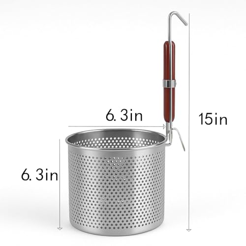 Mesh Pasta Basket Food Strainer Insert For Pot, Colander with Round Wooden Handle Stainless Steel Mesh Spider Strainer for Pasta Noodles Dumpling Vegetable - size: 6.3inches（diameter）