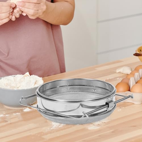 Stainless Steel Double Layer Honey and Flour Sifter, Fine Mesh Manual Food Strainer for Kitchen Baking and Beekeeping, Portable Handheld Flour Sifting Tool