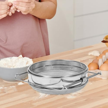 Stainless Steel Double Layer Honey and Flour Sifter, Fine Mesh Manual Food Strainer for Kitchen Baking and Beekeeping, Portable Handheld Flour Sifting Tool