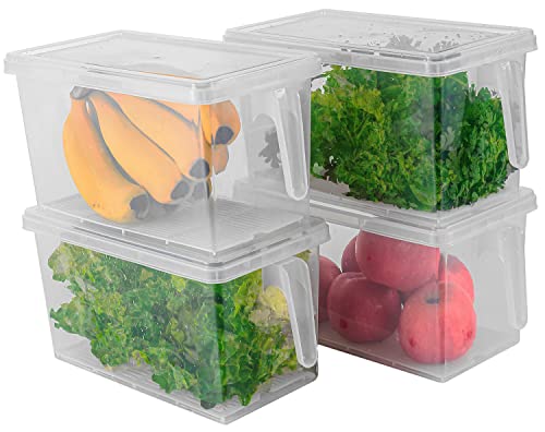 Sooyee Produce Saver Containers for Refrigerator with Drain Tray, 5L x 4 Stackable Fruit Storage Containers for Fridge,Vegetable Storage Keep Fresh for Lettuce,Salad,Berry, Salad,Meat and Fish - color: Clear with Drain Tray(5L)