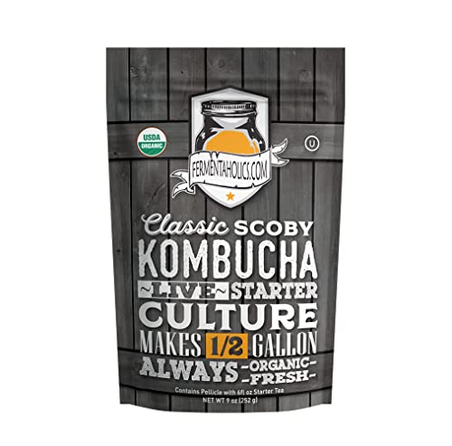 Fermentaholics Kombucha SCOBY - Live Starter Culture – Start A Half Gallon Batch – Six Ounces Of Strong Mature Starter Tea - Brew Your Own Kombucha