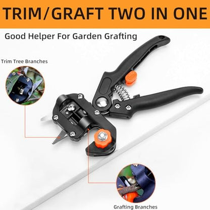 2 in 1 Garden Grafting Tool Kit with 2 Replacement Blades and 1 Grafting Base,Professional Gardening Pruning Tool Set,for Plant Branch Vine Fruit Tree Cutting,Grafting & Trimming