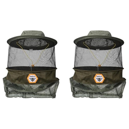 Beekeeping Hat with Veil 360° Protective Bee Keeper Hat High Visibility Mesh Breathable Ventilated Design Secure Elastic Fit (BP-106 Green-2 Pack) - color: Green, size: 2-pack