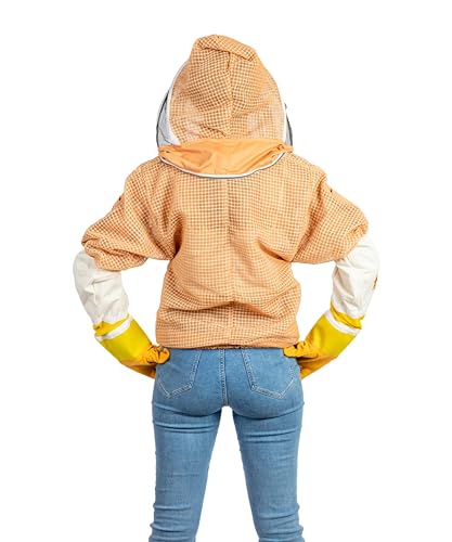 -- 3 Layer Beekeeping Ventilated Jacket Fully Protection Beekeepers Ultra Ventilated Bees Jacket with Fencing Veil (S, Sand/Peach) - color: Sand/Peach, size: Small