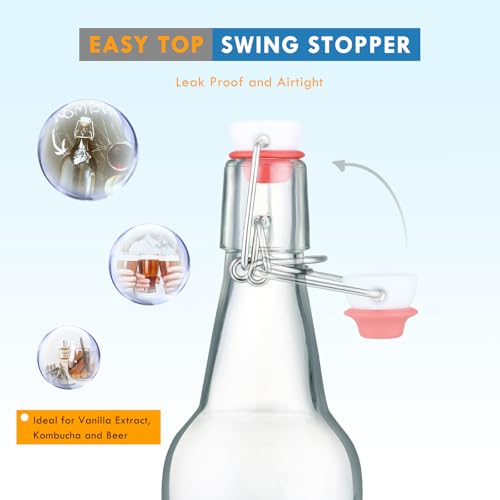 YEBODA Swing Top Glass Bottles 16oz Flip Top Beer Brewing Bottle with Stopper for Home Brewing 2nd Fermentation,Kombucha,Kefir,Vanilla Extract,Juice,Tea,Beverages,Soda,Oil,Vinegar,Limoncello, 8 Pack