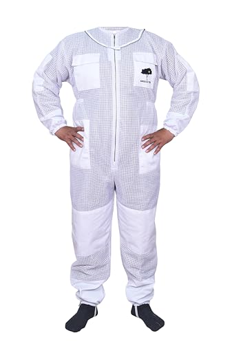 3 Layers Beekeeping Suit for Men and Women, Ventilated Mesh Full Body Protective Gear, (White, 3-XL) - size: 3-XL