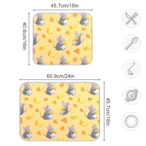 Funny Mouse Cheese Dish Drying Mat for Kitchen Counter Absorbent Dish Drainer Mat Heat Resistant Dishes Drying Pad 18x24 inch - size: M 18x24in