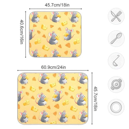 Funny Mouse Cheese Dish Drying Mat for Kitchen Counter Absorbent Dish Drainer Mat Heat Resistant Dishes Drying Pad 18x24 inch - size: M 18x24in