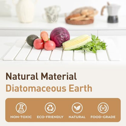 Large Stone Drying Mat for Kitchen Counter 24x16 Inch, Premium Diatomaceous Earth Super Absorbent | Quick Dry Non-Slip Collapsible Dish Mat for Dishes Utensils Cups | Eco-Friendly Counter Protector