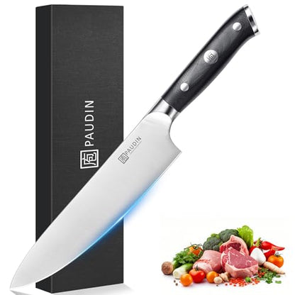 PAUDIN Chef Knife,8 Inch Professional Kitchen Knife Dishwasher Safe,Forged German Stainless Steel Sharp Cooking Knife,Ergonomic G10 Handle Full Tang Meal Prep Knives,Home Restaurant Gift for Men Women - size: Chef Knife - 8 inch