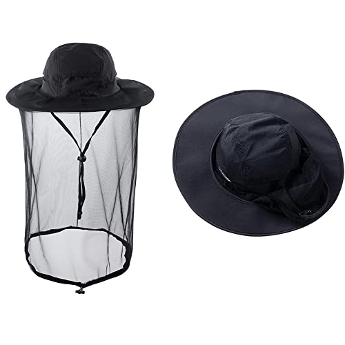 Beekeeper Hat,Bee Keeper Veil Netting,Mosquito Bug Gnat Mask,Head Catcher | Halloween Costume,Sun Shield Nylon,Foldable Packable,Brim Protection Dog Grooming,Bonnet Keepers Crown Net Comfortable - color: Black