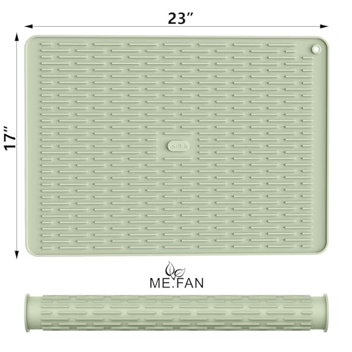 ME.FAN Silicone Dish Drying Mat for Kitchen Counter, Dish Drying Pad for Sink, Refrigerator or Drawer, Countertop Protection Pad XL - 23''×17''- Desert Sage - size: 17" x 23"