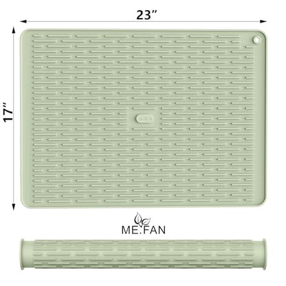 ME.FAN Silicone Dish Drying Mat for Kitchen Counter, Dish Drying Pad for Sink, Refrigerator or Drawer, Countertop Protection Pad XL - 23''×17''- Desert Sage - size: 17" x 23"